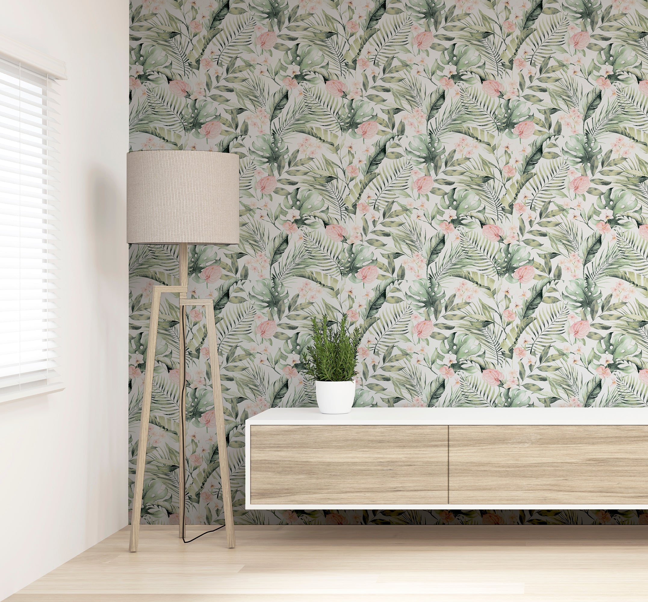 Tropical Floral Pink  Green Wallpaper  Walnutz ecommerce
